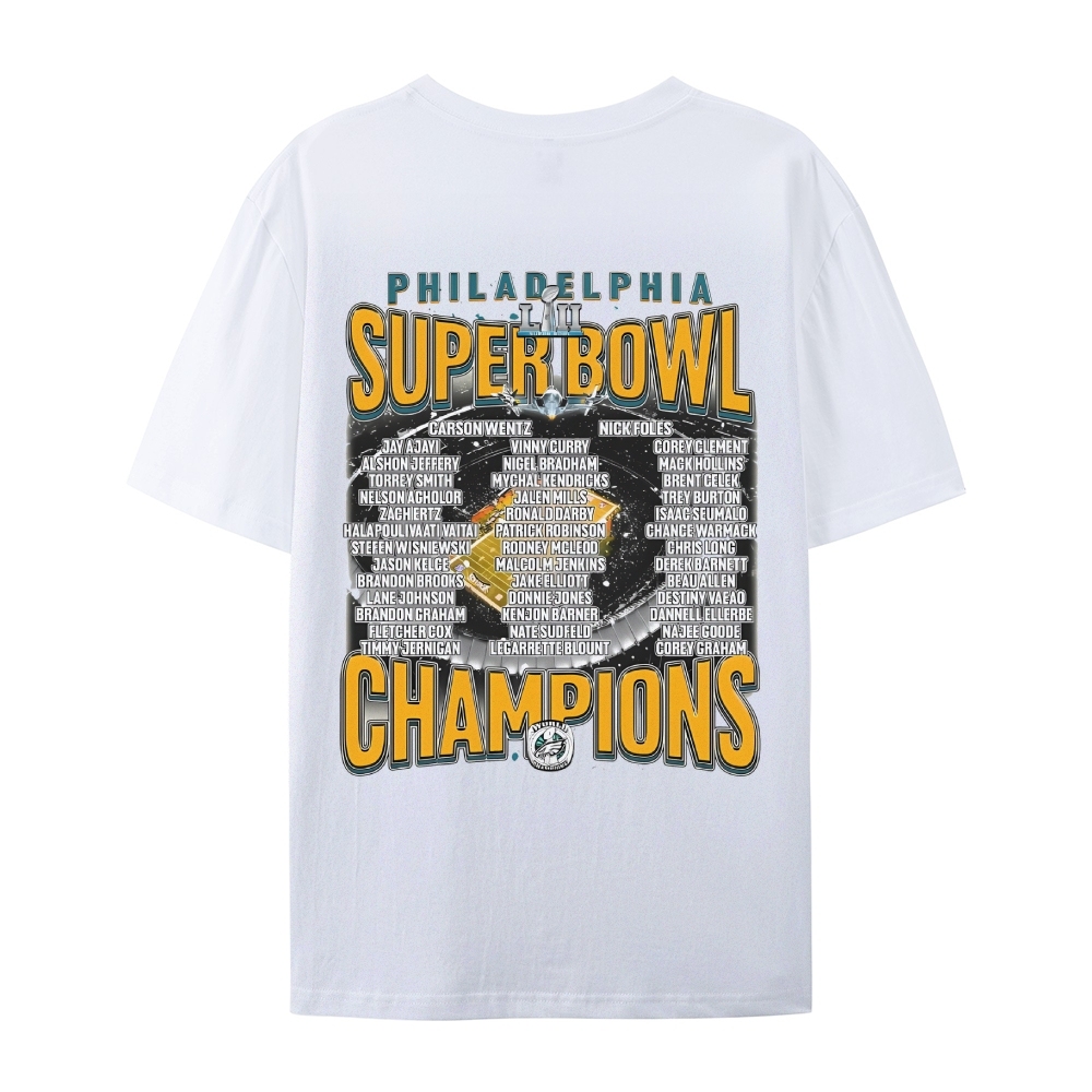 Classic Style Unisex-Adult Oversized Pure Cotton T-Shirt Graphic SUPER BOWL LII CHAMPS - EAGLES TEE