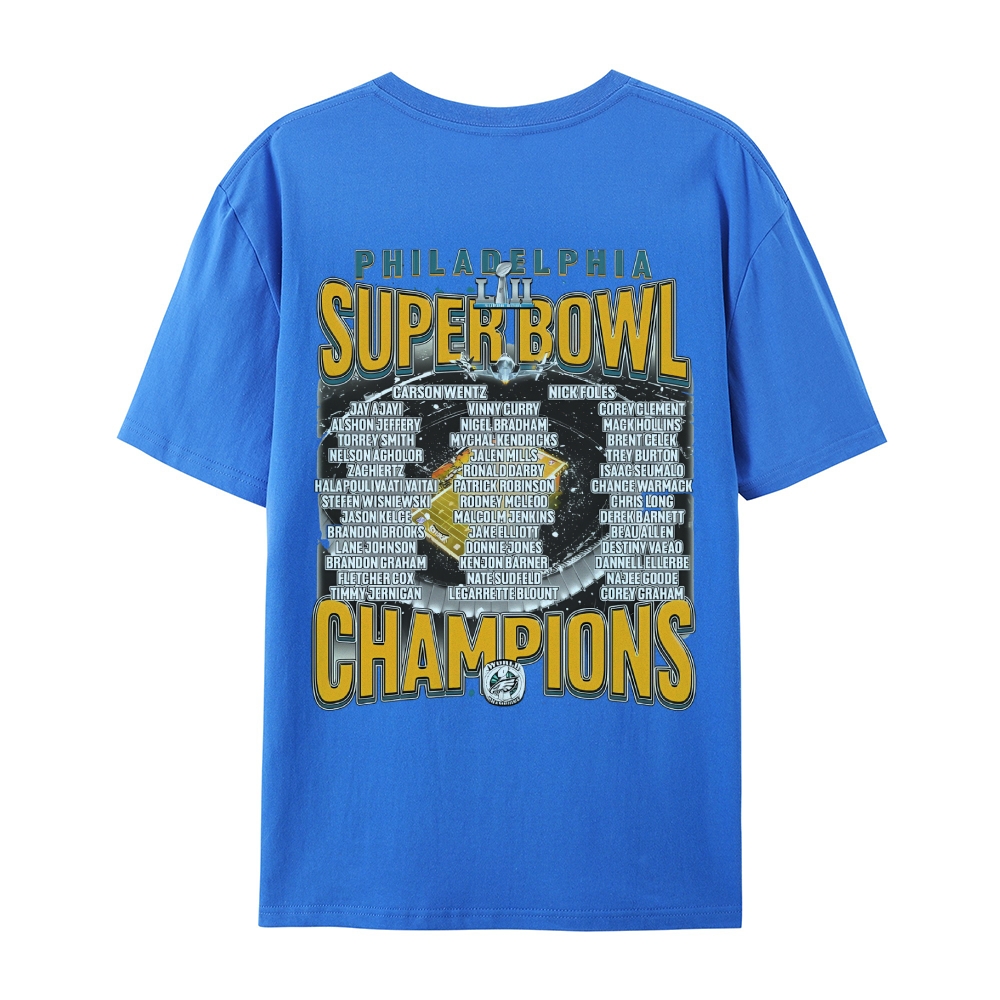 Classic Style Unisex-Adult Oversized Pure Cotton T-Shirt Graphic SUPER BOWL LII CHAMPS - EAGLES TEE