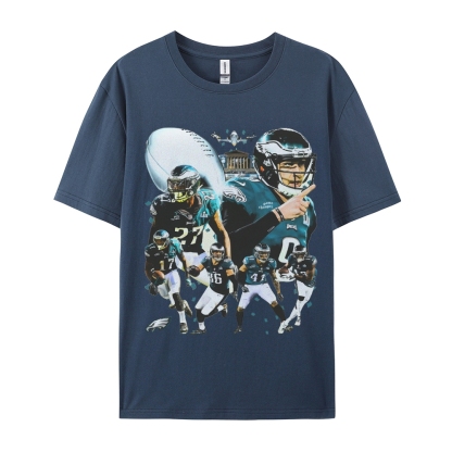 Classic Style Unisex-Adult Oversized Pure Cotton T-Shirt Graphic SUPER BOWL LII CHAMPS - EAGLES TEE