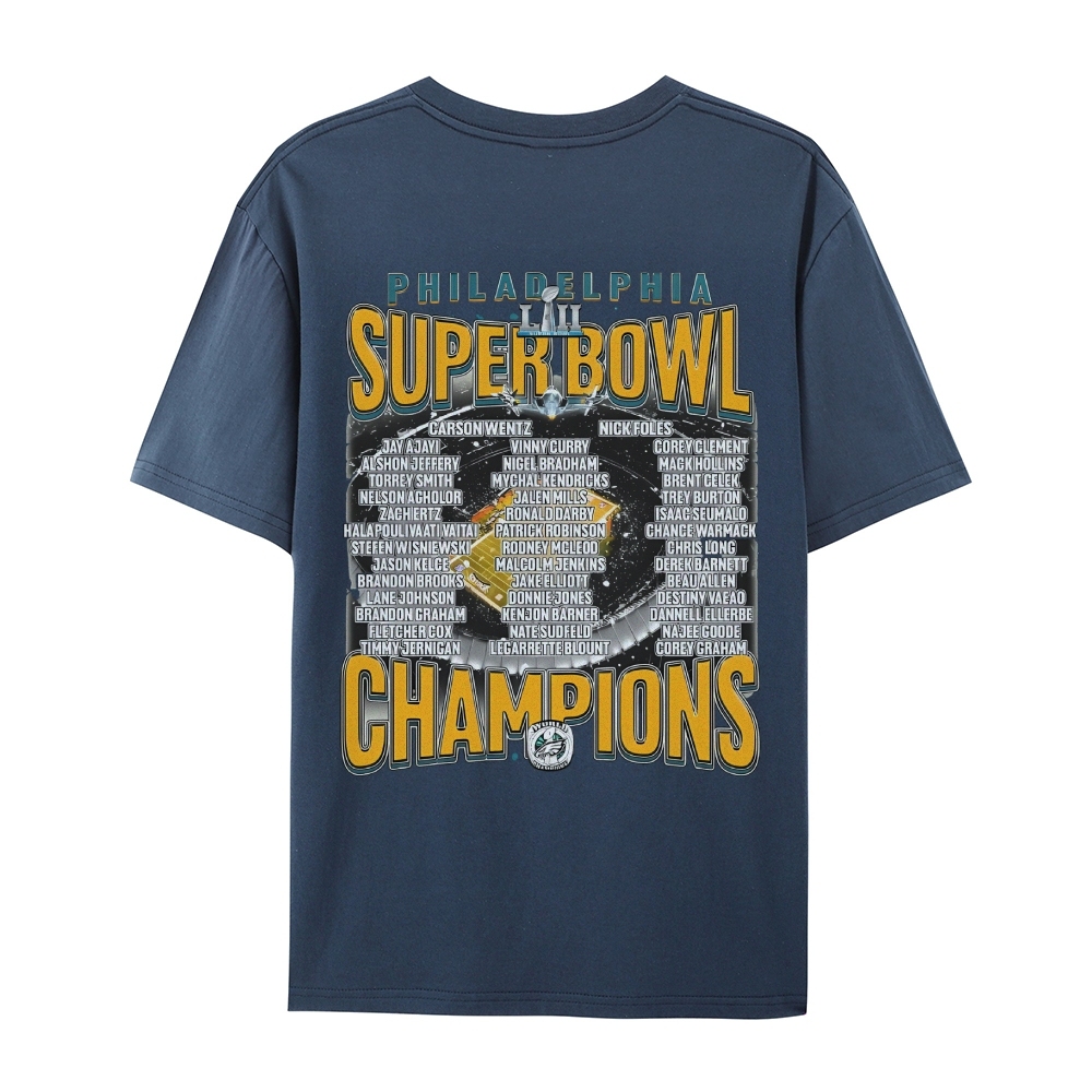 Classic Style Unisex-Adult Oversized Pure Cotton T-Shirt Graphic SUPER BOWL LII CHAMPS - EAGLES TEE