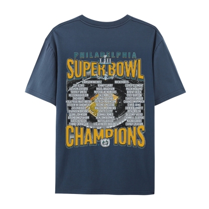 Classic Style Unisex-Adult Oversized Pure Cotton T-Shirt Graphic SUPER BOWL LII CHAMPS - EAGLES TEE