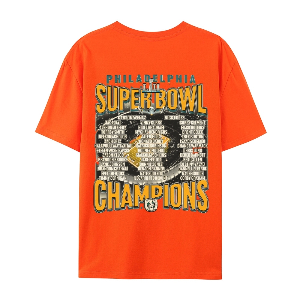 Classic Style Unisex-Adult Oversized Pure Cotton T-Shirt Graphic SUPER BOWL LII CHAMPS - EAGLES TEE