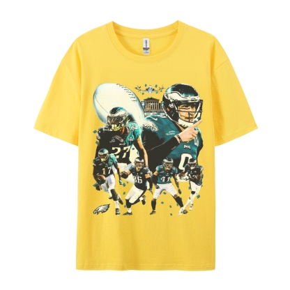 Classic Style Unisex-Adult Oversized Pure Cotton T-Shirt Graphic SUPER BOWL LII CHAMPS - EAGLES TEE