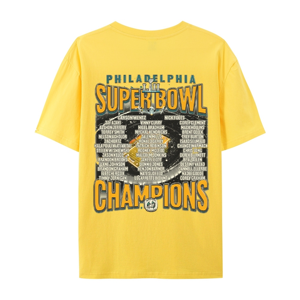 Classic Style Unisex-Adult Oversized Pure Cotton T-Shirt Graphic SUPER BOWL LII CHAMPS - EAGLES TEE