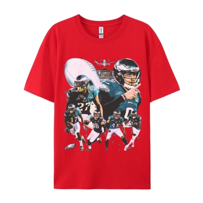 Classic Style Unisex-Adult Oversized Pure Cotton T-Shirt Graphic SUPER BOWL LII CHAMPS - EAGLES TEE