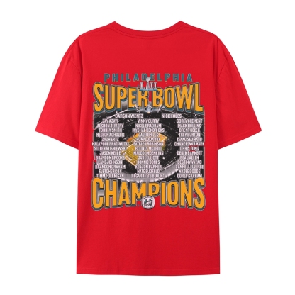 Classic Style Unisex-Adult Oversized Pure Cotton T-Shirt Graphic SUPER BOWL LII CHAMPS - EAGLES TEE