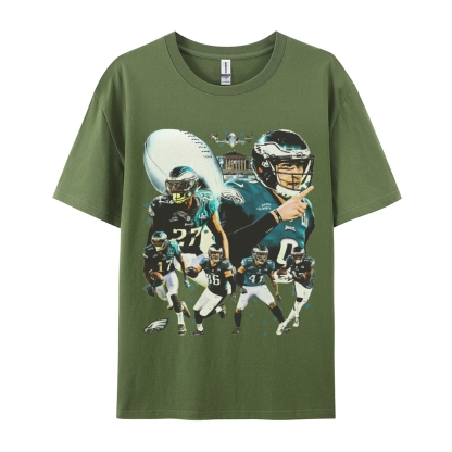Classic Style Unisex-Adult Oversized Pure Cotton T-Shirt Graphic SUPER BOWL LII CHAMPS - EAGLES TEE