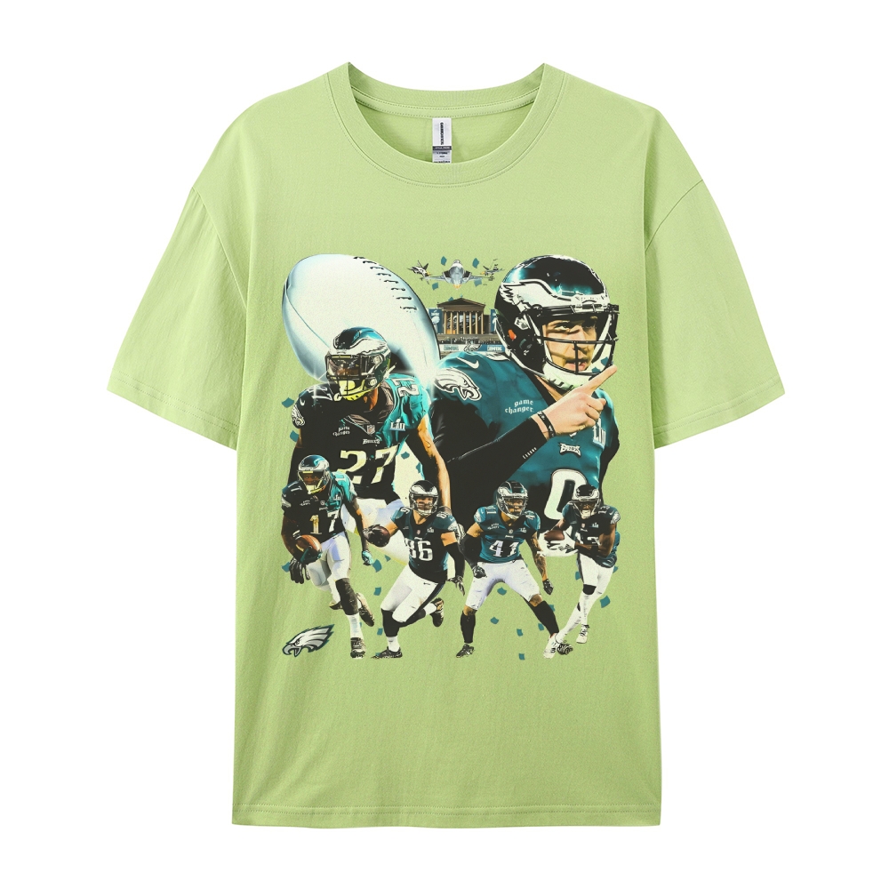 Classic Style Unisex-Adult Oversized Pure Cotton T-Shirt Graphic SUPER BOWL LII CHAMPS - EAGLES TEE
