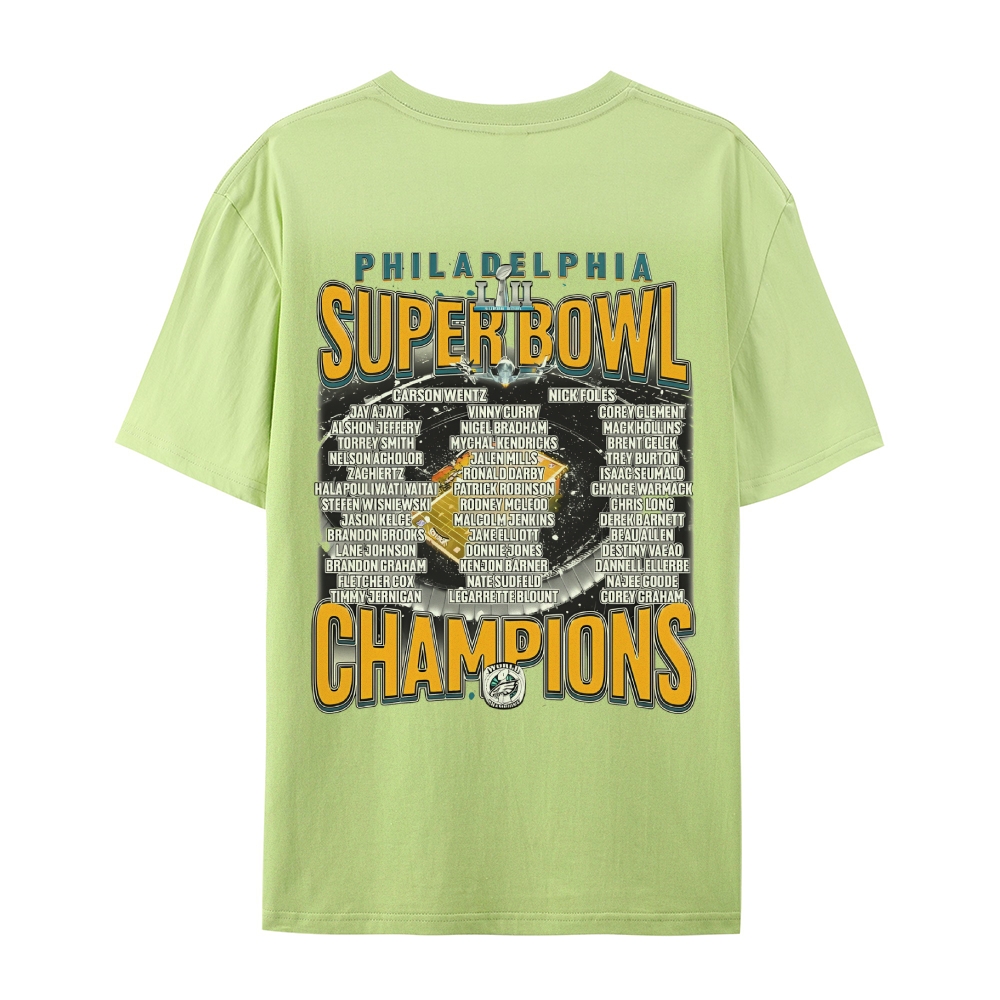 Classic Style Unisex-Adult Oversized Pure Cotton T-Shirt Graphic SUPER BOWL LII CHAMPS - EAGLES TEE