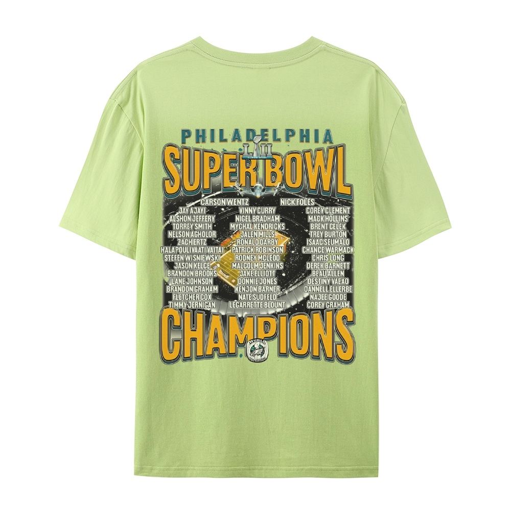 Classic Style Unisex-Adult Oversized Pure Cotton T-Shirt Graphic SUPER BOWL LII CHAMPS - EAGLES TEE