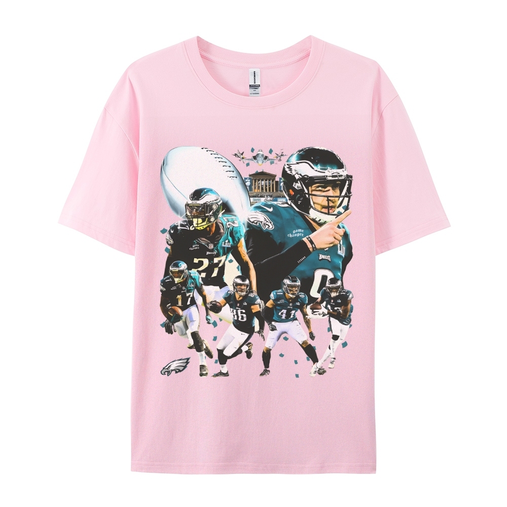 Classic Style Unisex-Adult Oversized Pure Cotton T-Shirt Graphic SUPER BOWL LII CHAMPS - EAGLES TEE