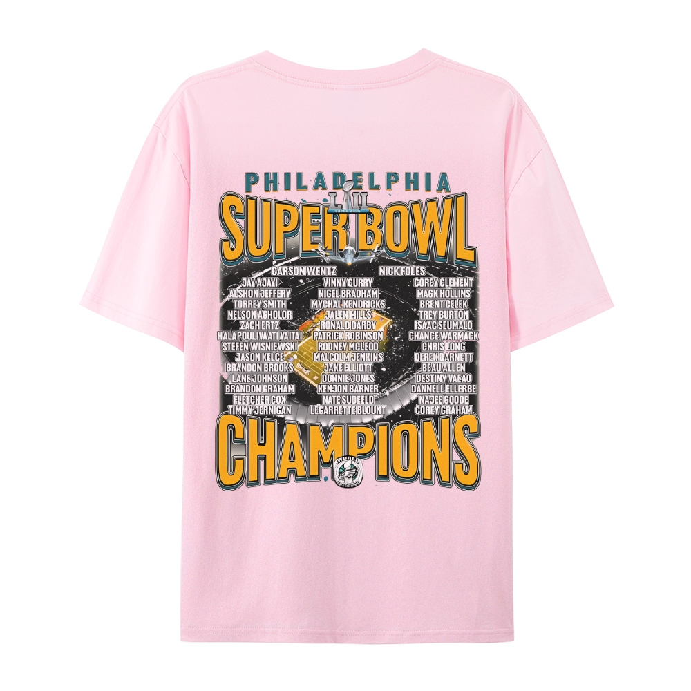 Classic Style Unisex-Adult Oversized Pure Cotton T-Shirt Graphic SUPER BOWL LII CHAMPS - EAGLES TEE
