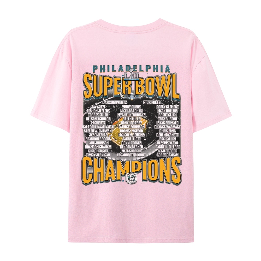 Classic Style Unisex-Adult Oversized Pure Cotton T-Shirt Graphic SUPER BOWL LII CHAMPS - EAGLES TEE