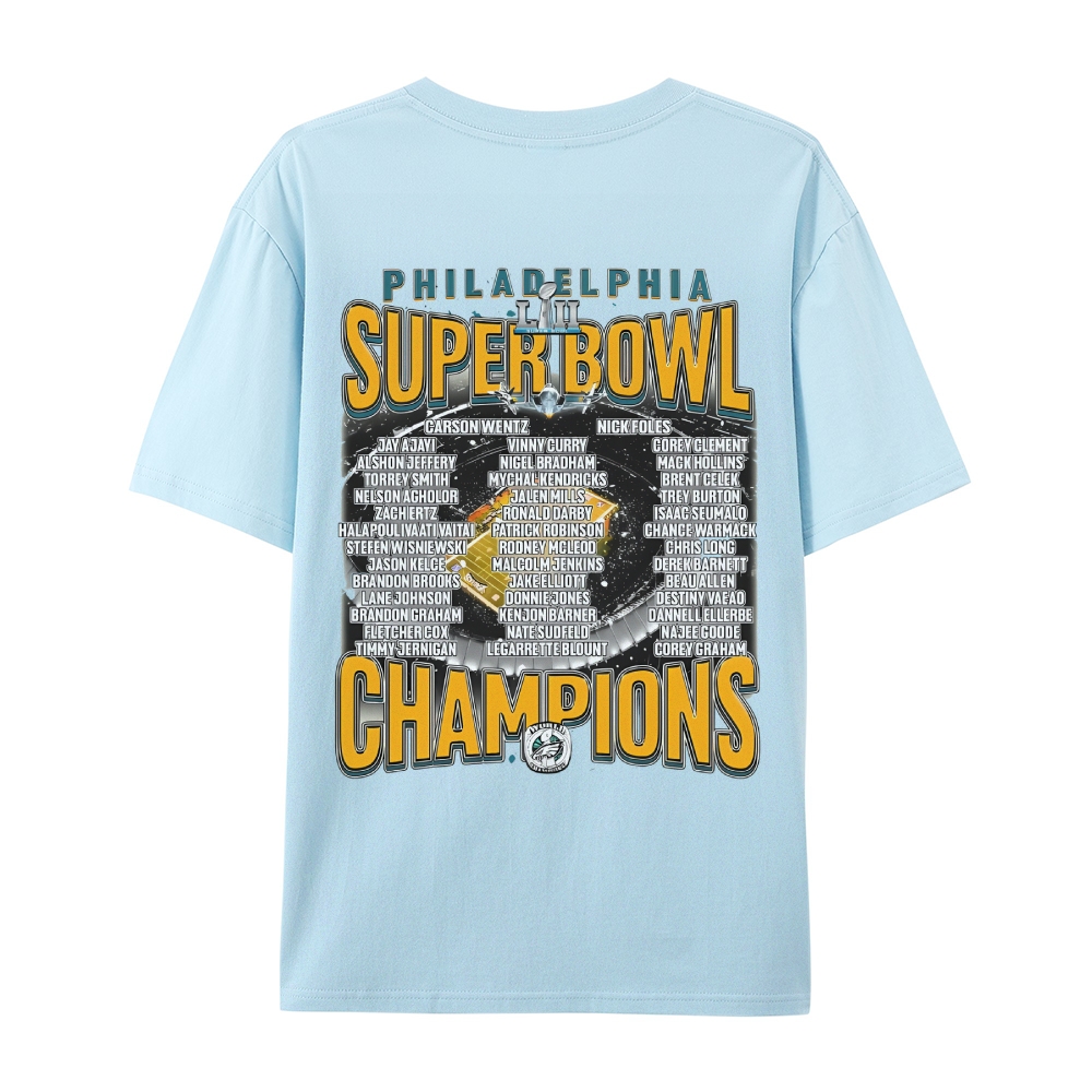 Classic Style Unisex-Adult Oversized Pure Cotton T-Shirt Graphic SUPER BOWL LII CHAMPS - EAGLES TEE