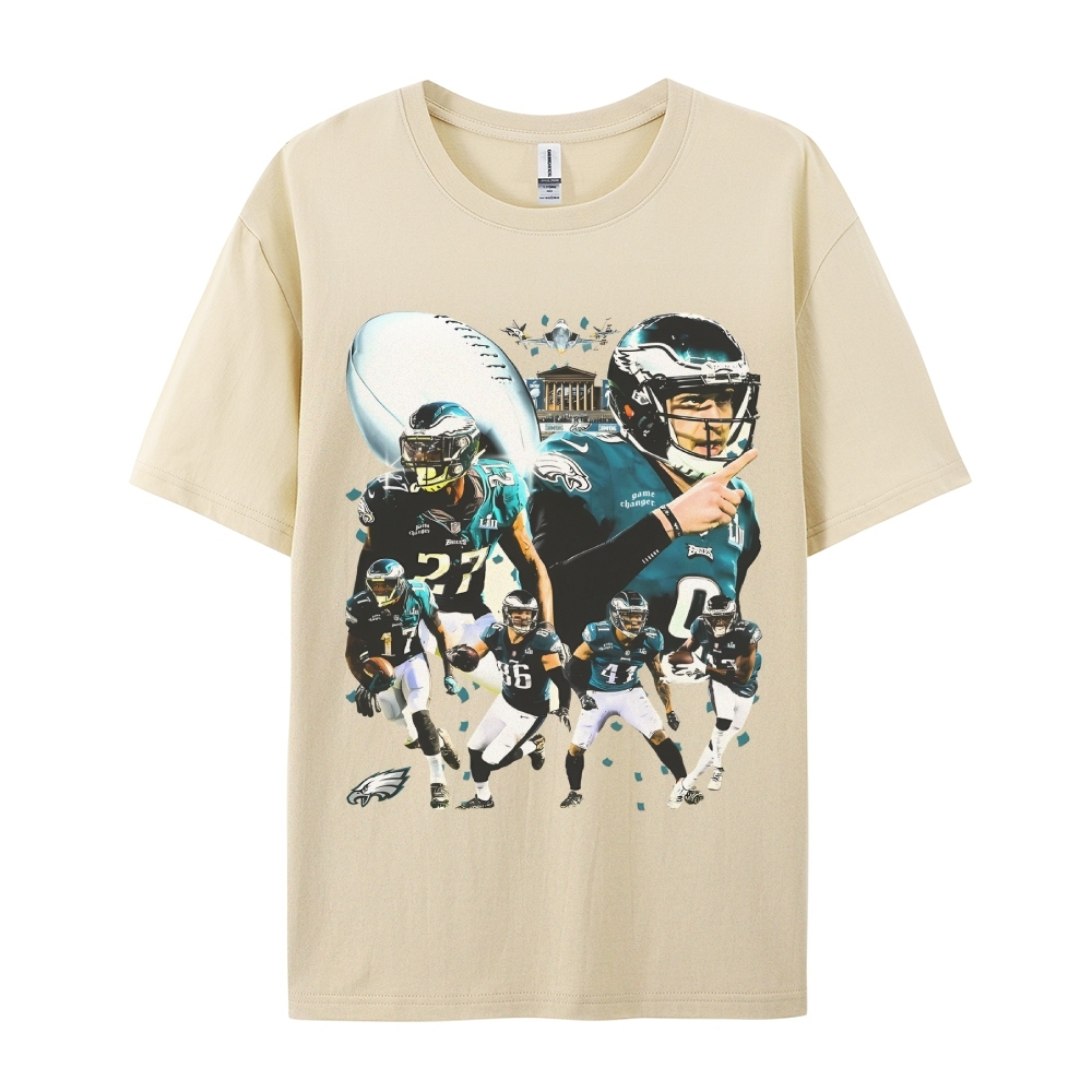 Classic Style Unisex-Adult Oversized Pure Cotton T-Shirt Graphic SUPER BOWL LII CHAMPS - EAGLES TEE