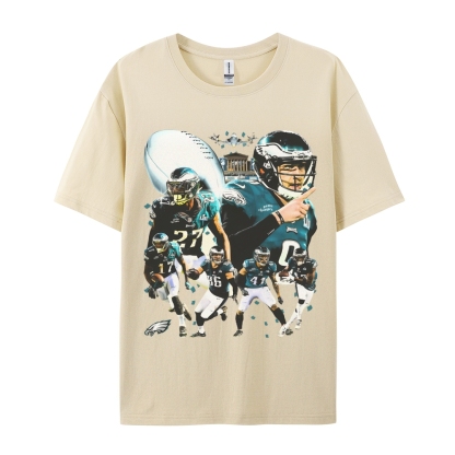 Classic Style Unisex-Adult Oversized Pure Cotton T-Shirt Graphic SUPER BOWL LII CHAMPS - EAGLES TEE