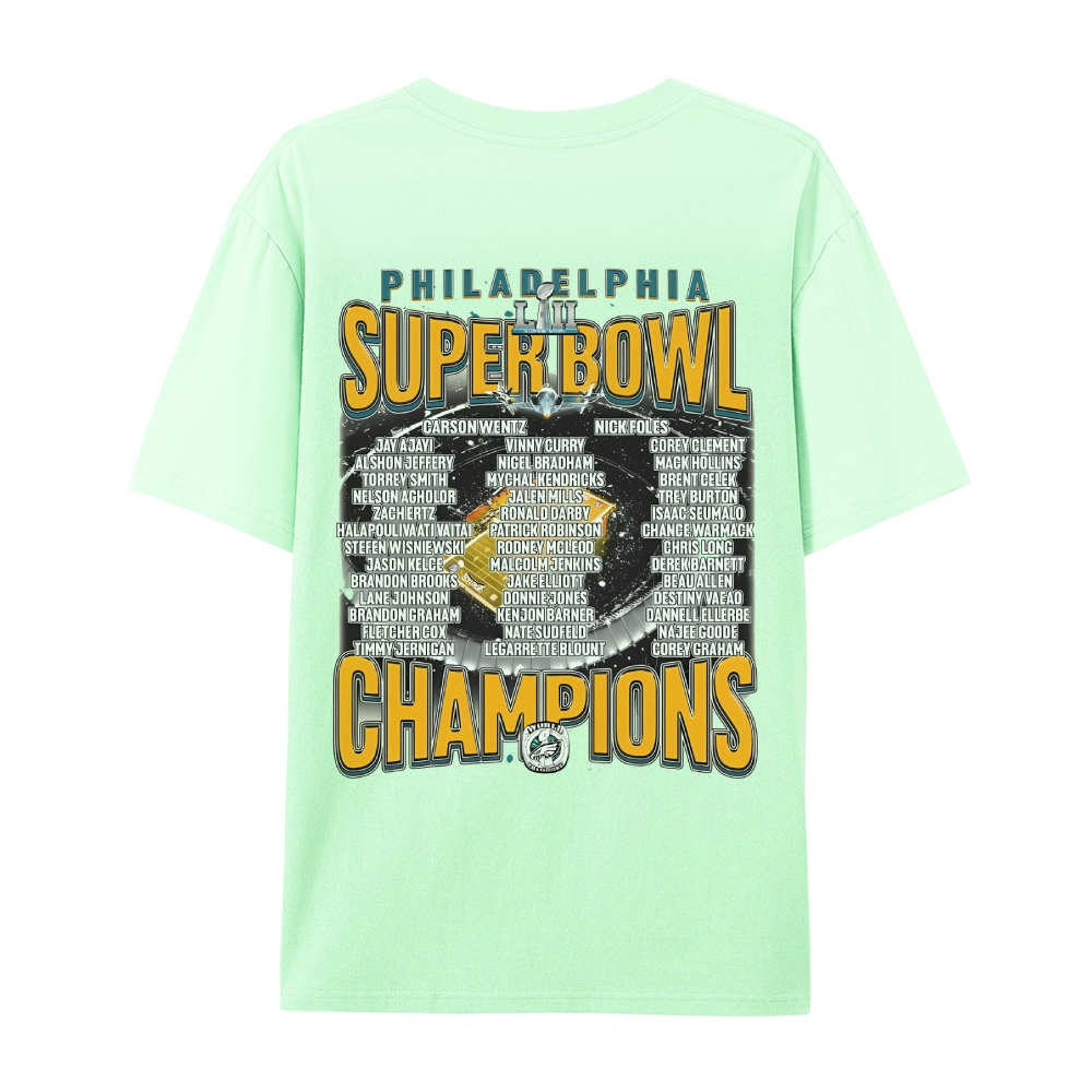 Classic Style Unisex-Adult Oversized Pure Cotton T-Shirt Graphic SUPER BOWL LII CHAMPS - EAGLES TEE