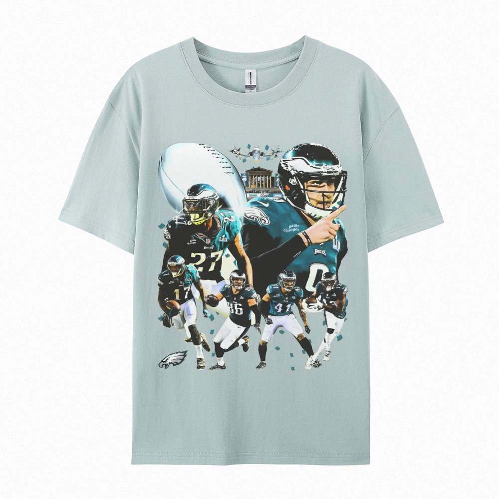 Classic Style Unisex-Adult Oversized Pure Cotton T-Shirt Graphic SUPER BOWL LII CHAMPS - EAGLES TEE