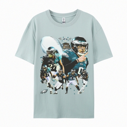 Classic Style Unisex-Adult Oversized Pure Cotton T-Shirt Graphic SUPER BOWL LII CHAMPS - EAGLES TEE