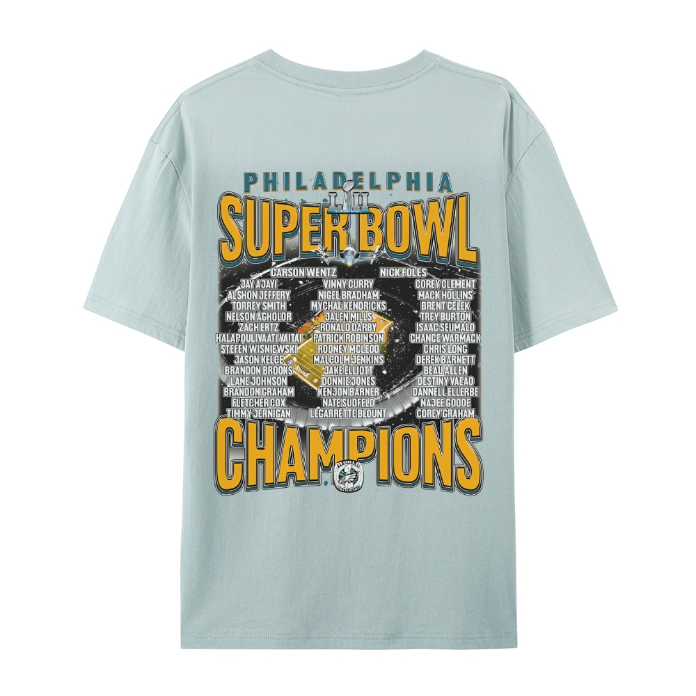 Classic Style Unisex-Adult Oversized Pure Cotton T-Shirt Graphic SUPER BOWL LII CHAMPS - EAGLES TEE