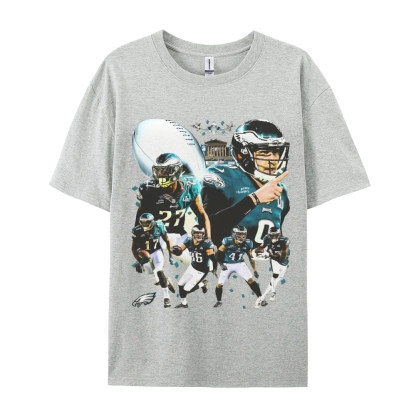 Classic Style Unisex-Adult Oversized Pure Cotton T-Shirt Graphic SUPER BOWL LII CHAMPS - EAGLES TEE