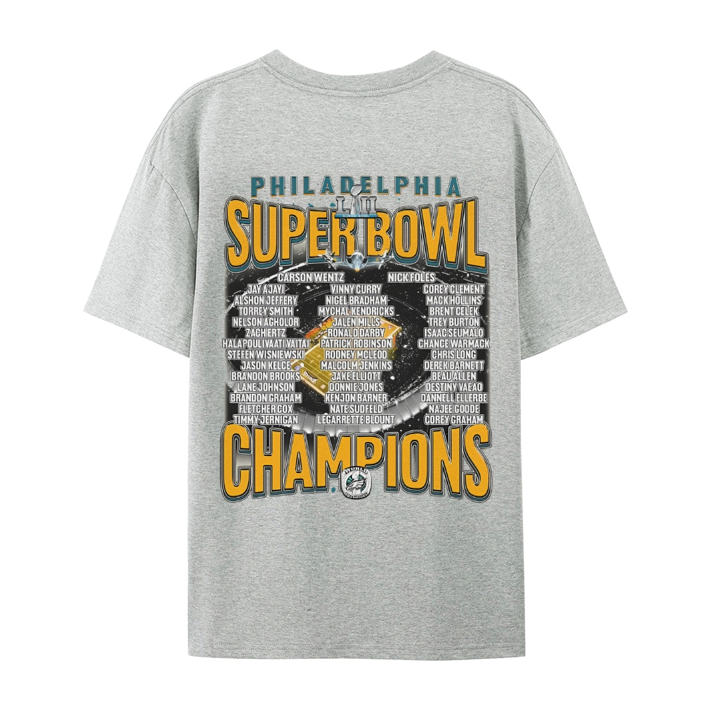 Classic Style Unisex-Adult Oversized Pure Cotton T-Shirt Graphic SUPER BOWL LII CHAMPS - EAGLES TEE