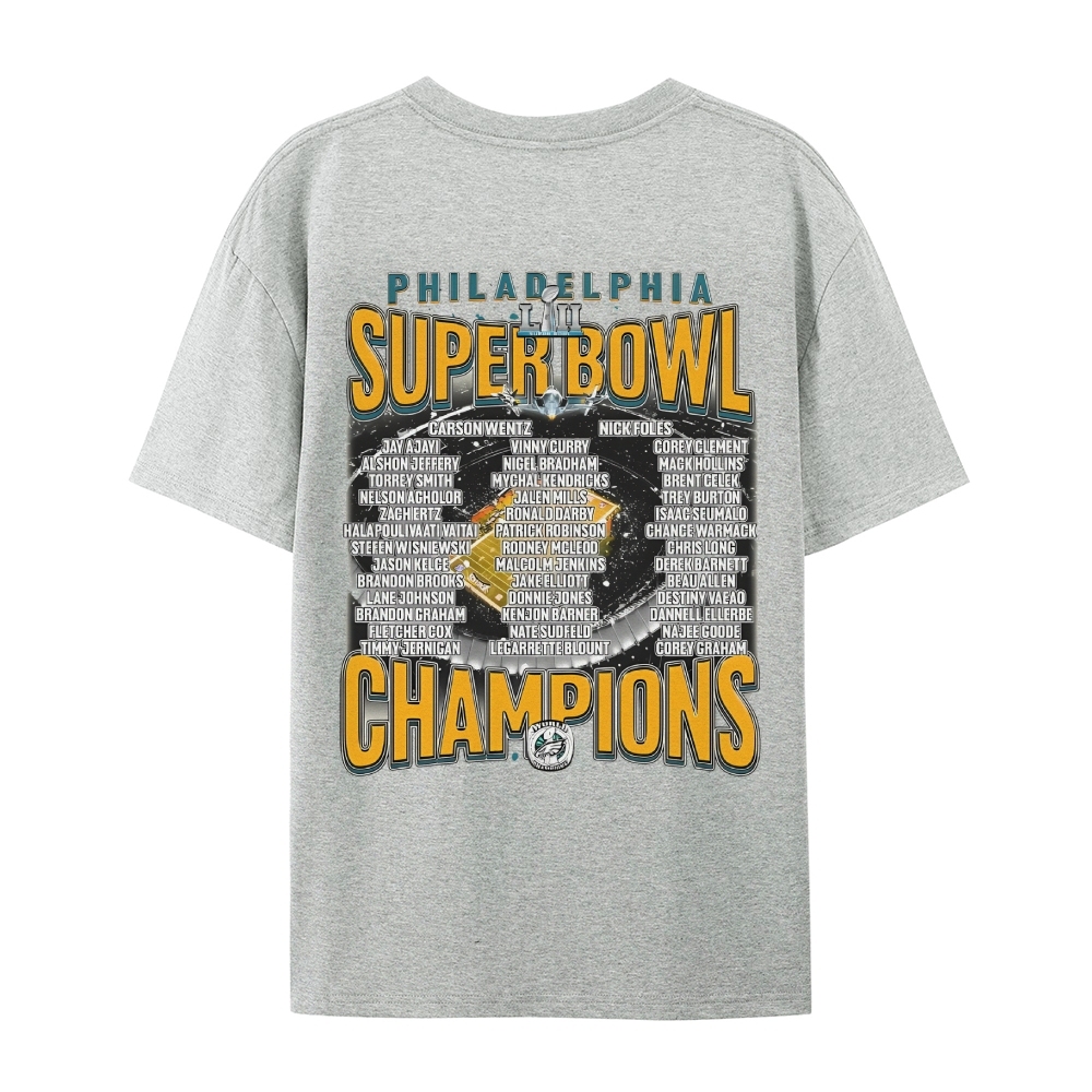 Classic Style Unisex-Adult Oversized Pure Cotton T-Shirt Graphic SUPER BOWL LII CHAMPS - EAGLES TEE