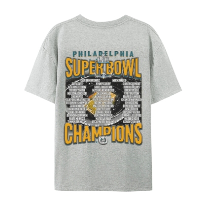 Classic Style Unisex-Adult Oversized Pure Cotton T-Shirt Graphic SUPER BOWL LII CHAMPS - EAGLES TEE