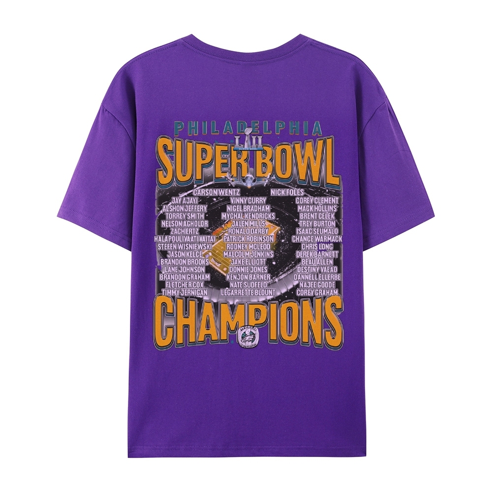 Classic Style Unisex-Adult Oversized Pure Cotton T-Shirt Graphic SUPER BOWL LII CHAMPS - EAGLES TEE