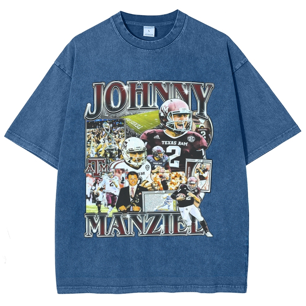 Vintage Style Unisex-Adult Oversized Washed Cotton T-Shirt Graphic JOHNNY MANZIEL TEE