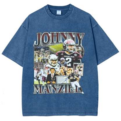Vintage Style Unisex-Adult Oversized Washed Cotton T-Shirt Graphic JOHNNY MANZIEL TEE