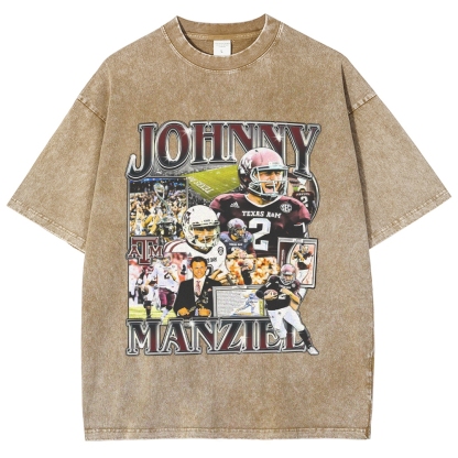 Vintage Style Unisex-Adult Oversized Washed Cotton T-Shirt Graphic JOHNNY MANZIEL TEE