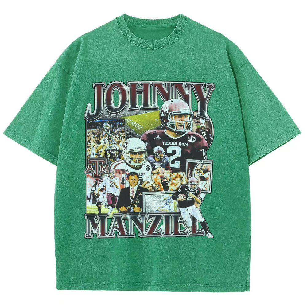 Vintage Style Unisex-Adult Oversized Washed Cotton T-Shirt Graphic JOHNNY MANZIEL TEE