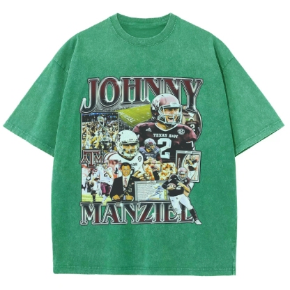 Vintage Style Unisex-Adult Oversized Washed Cotton T-Shirt Graphic JOHNNY MANZIEL TEE