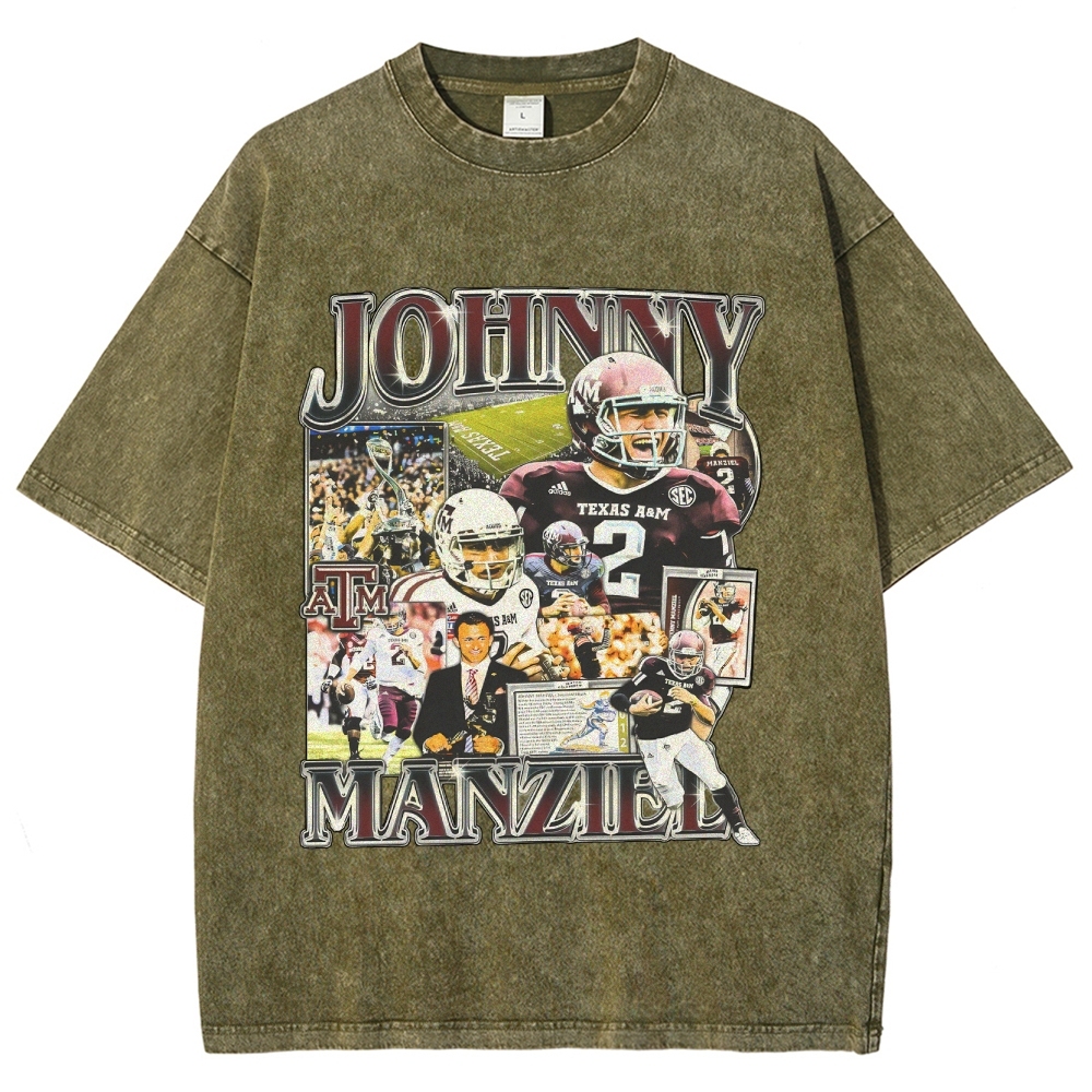 Vintage Style Unisex-Adult Oversized Washed Cotton T-Shirt Graphic JOHNNY MANZIEL TEE