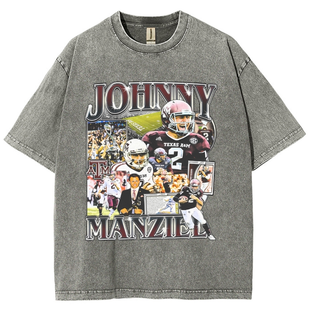 Vintage Style Unisex-Adult Oversized Washed Cotton T-Shirt Graphic JOHNNY MANZIEL TEE