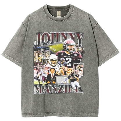 Vintage Style Unisex-Adult Oversized Washed Cotton T-Shirt Graphic JOHNNY MANZIEL TEE