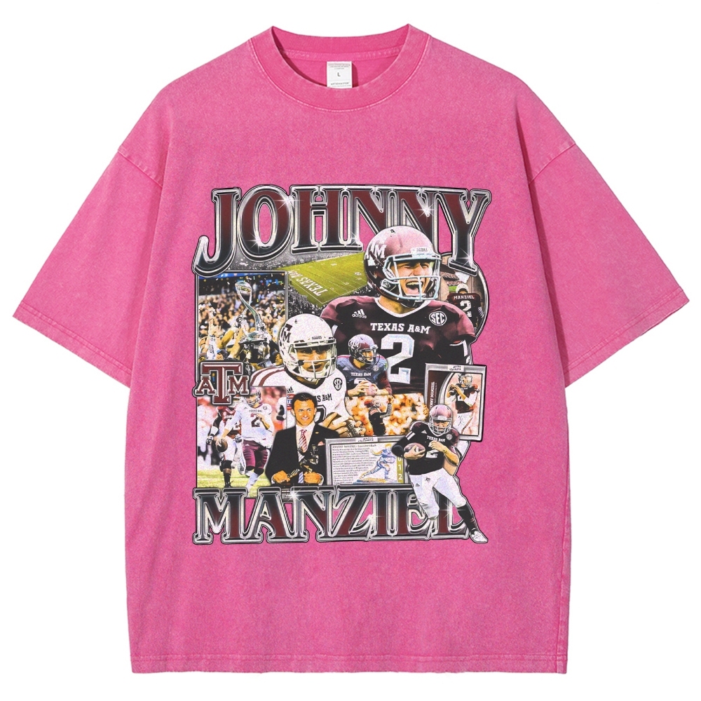 Vintage Style Unisex-Adult Oversized Washed Cotton T-Shirt Graphic JOHNNY MANZIEL TEE