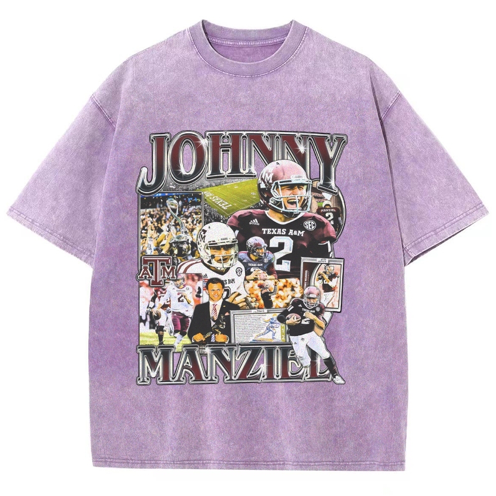 Vintage Style Unisex-Adult Oversized Washed Cotton T-Shirt Graphic JOHNNY MANZIEL TEE
