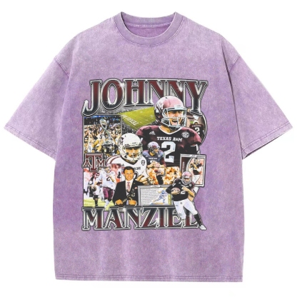 Vintage Style Unisex-Adult Oversized Washed Cotton T-Shirt Graphic JOHNNY MANZIEL TEE