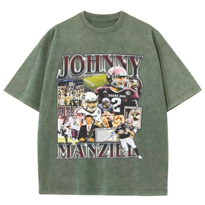 Vintage Style Unisex-Adult Oversized Washed Cotton T-Shirt Graphic JOHNNY MANZIEL TEE