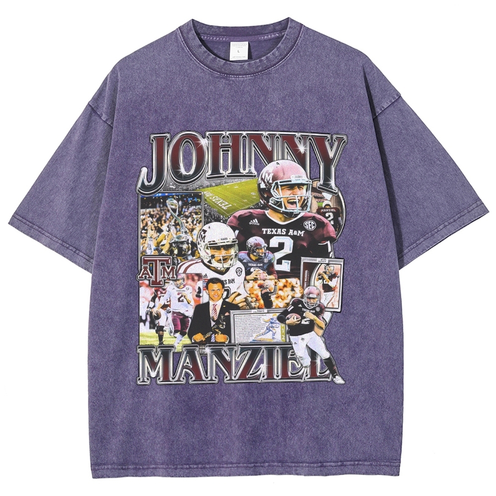 Vintage Style Unisex-Adult Oversized Washed Cotton T-Shirt Graphic JOHNNY MANZIEL TEE