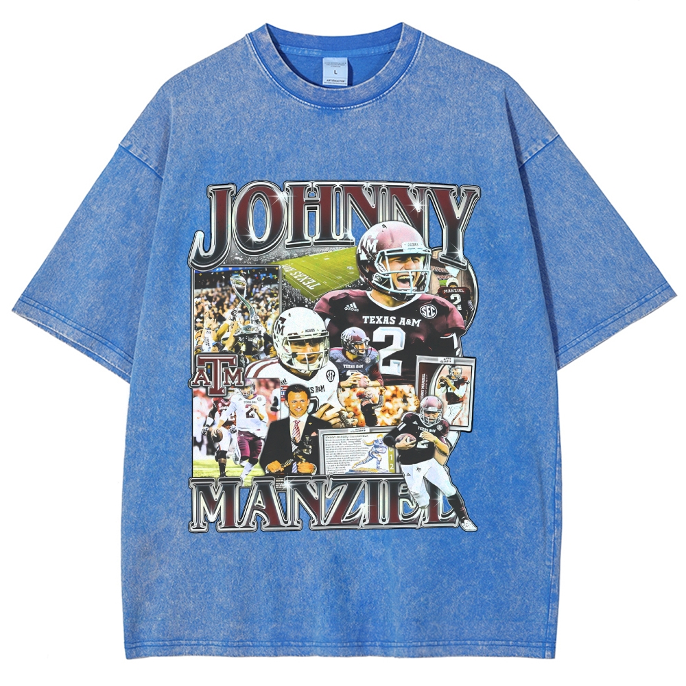 Vintage Style Unisex-Adult Oversized Washed Cotton T-Shirt Graphic JOHNNY MANZIEL TEE