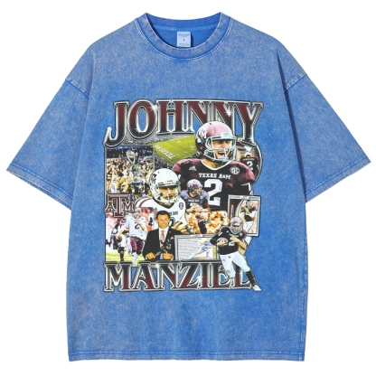 Vintage Style Unisex-Adult Oversized Washed Cotton T-Shirt Graphic JOHNNY MANZIEL TEE