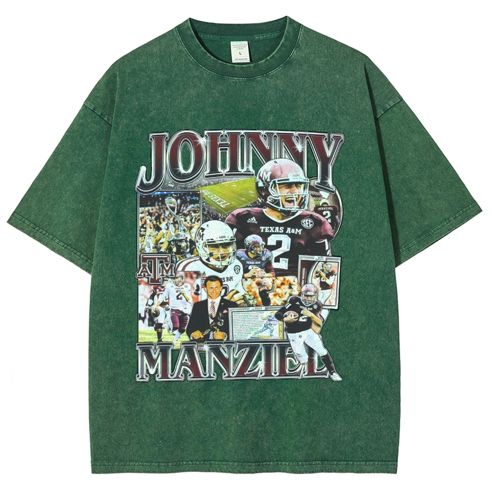 Vintage Style Unisex-Adult Oversized Washed Cotton T-Shirt Graphic JOHNNY MANZIEL TEE