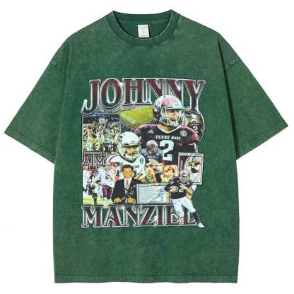 Vintage Style Unisex-Adult Oversized Washed Cotton T-Shirt Graphic JOHNNY MANZIEL TEE