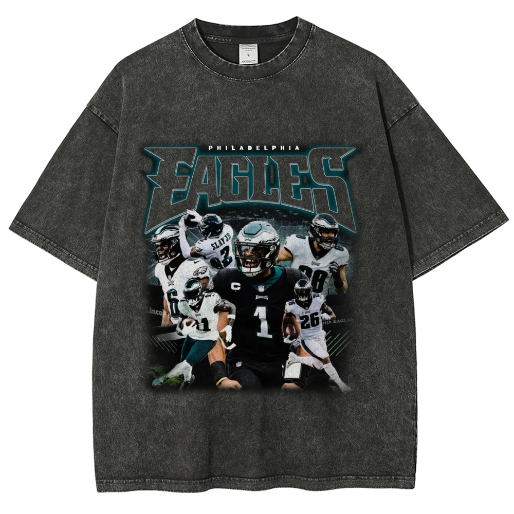Vintage Style Unisex-Adult Oversized Washed Cotton T-Shirt Graphic EAGLES TEE