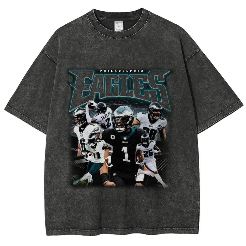 Vintage Style Unisex-Adult Oversized Washed Cotton T-Shirt Graphic EAG