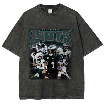 Vintage Style Unisex-Adult Oversized Washed Cotton T-Shirt Graphic EAGLES TEE