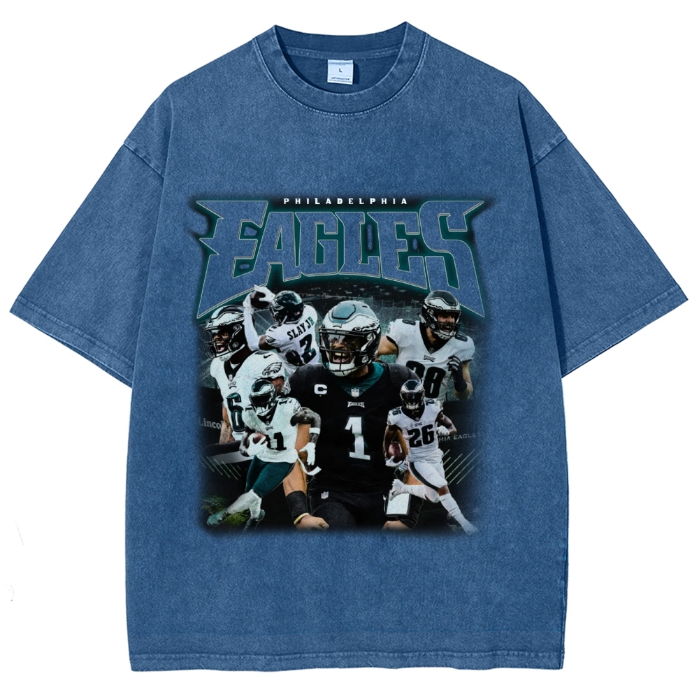 Vintage Style Unisex-Adult Oversized Washed Cotton T-Shirt Graphic EAGLES TEE